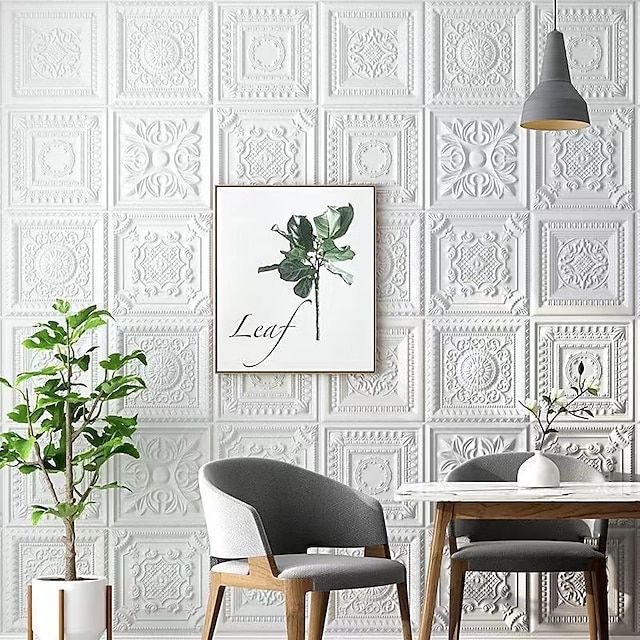 Cool Wallpapers White Foam Wall Mural Wall Panel Peel and Stick Wall Sticker Floral Removable