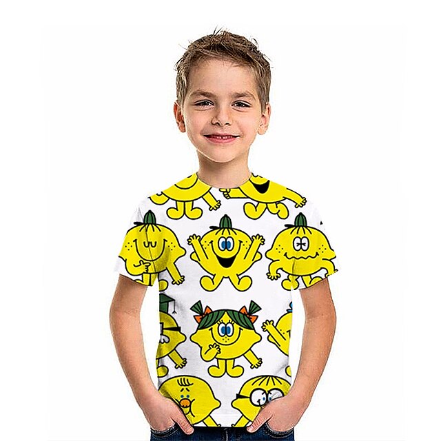  Barn Pojkar T-shirt Tee Tecknat Kortärmad Barn Top Utomhus 3D-tryck Häftig Dagligen Sommar Svart 4-12 år