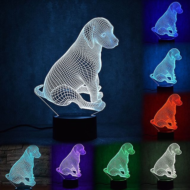  3d perro animal lámpara luz de noche control remoto poder mesa táctil escritorio lámparas de ilusión óptica 7 luces que cambian de color decoración del hogar navidad regalo de cumpleaños