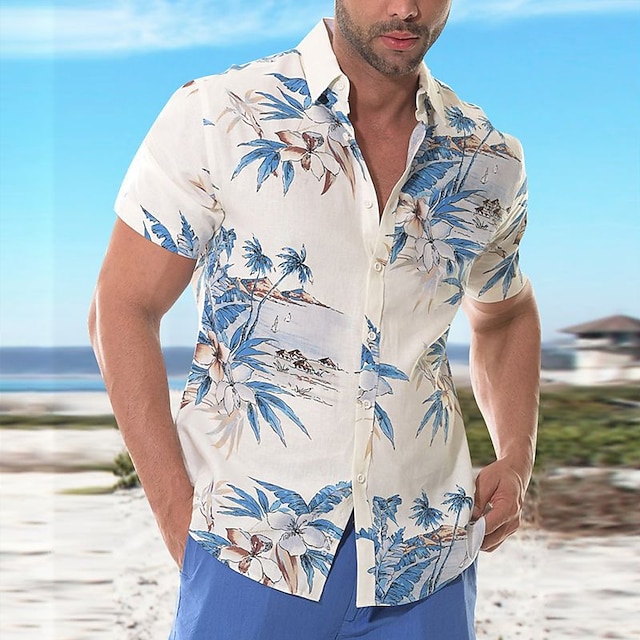  Men's Button Up Shirt Casual Shirt Summer Shirt Beach Shirt Summer Hawaiian Shirt Coconut Tree Graphic Prints Turndown White Pink Green Street Hawaiian Short Sleeve Button Print Clothing Apparel
