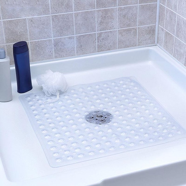  שטיחון אמבטיה מרובע מחצלות מקלחת מונעות החלקה - שטיחון אמבטיה מונע החלקה בגודל 21 x 21 אינץ' עם כוס יניקה, שטיחי מקלחת בטיחותיים לילדים& קשישים, שטיח מקלחת עם חורי ניקוז, ניתן לכביסה במכונה, לבן