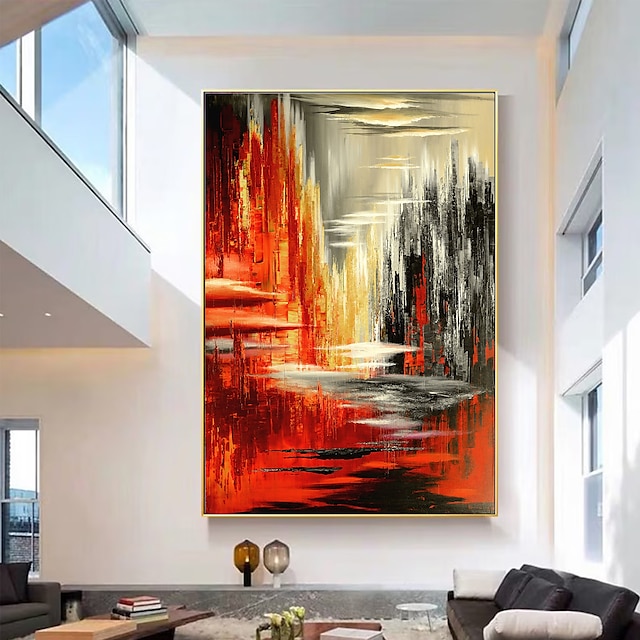 Handmade Oil Painting Canvas wall Art Decoration Abstract Knife Painting Landscape Red For Home