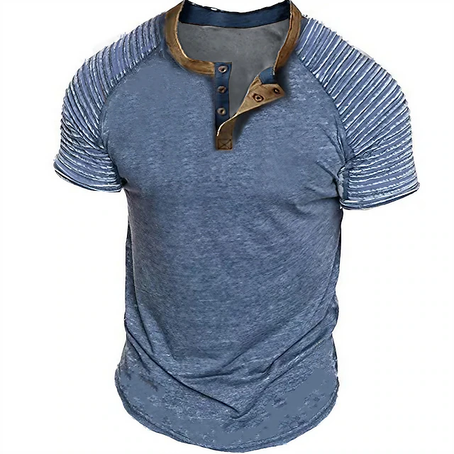 Men's Henley Shirt Plain Slim Pleated Henley Street Vacation Short Sleeves Pleated Sleeve Clothing Apparel Designer Basic Modern Contemporary 8