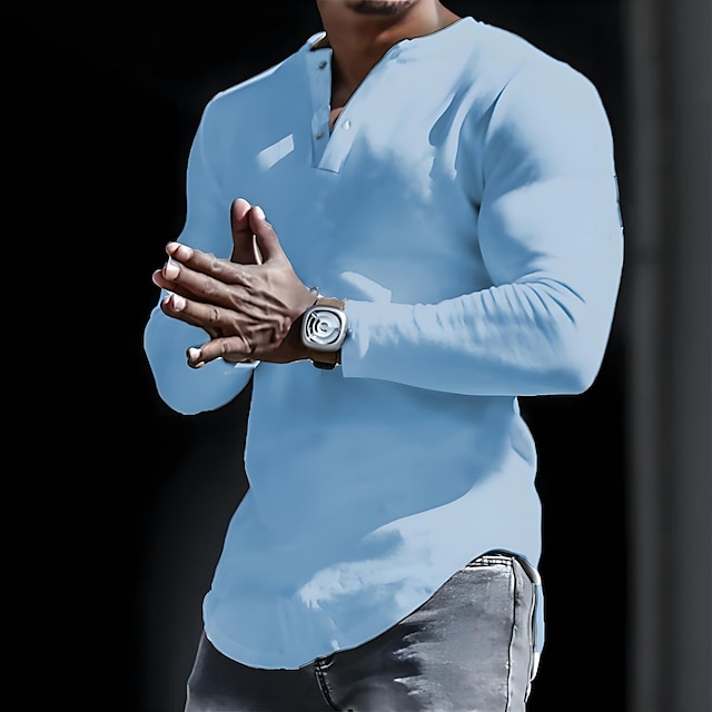  Homme Chemise Henley Shirt chemise fraîche Chemise à manches longues Plein Henley Plein Air Des sports manche longue Vêtement Tenue Design Décontractées Confortable