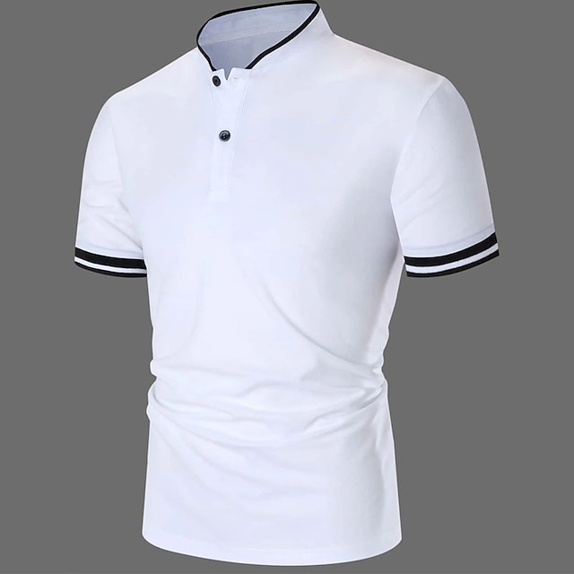  Homens Camiseta Polo Camisa de golfe Casual Feriado Colarinho Chinês Manga Curta Moda Básico Tecido Botão Verão Normal Preto Branco Vinho Camiseta Polo