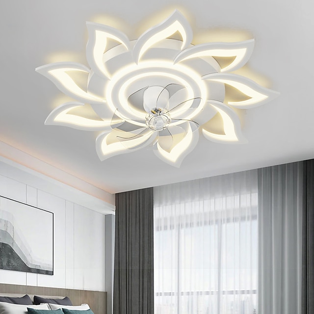 LED Ceiling Fans Dimmable with Remote Contral Flower Design Flush Mount Ceiling Lamp Acrylic Lampshade Chandelier Bedroom Living Room