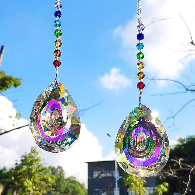  1PC Crystal Suncatcher Colorful Crystal Pendant Chandelier Rainbow Create Hanging Ornament Wall Hanging Tree Window Prism Ornament for Room Home Office Garden Decor