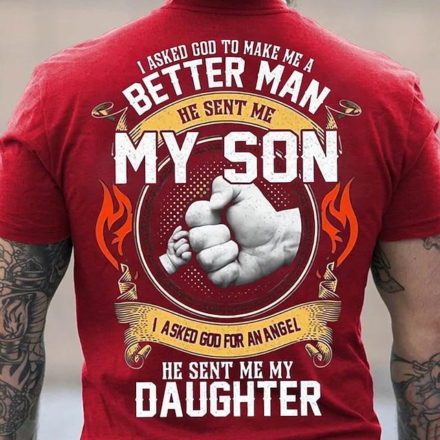  Herren Ich habe Gott gefragt mich zu einem besseren Mann zu machen er schickte mir meinen Sohn Grafik T-Shirt Familienstücke Tee Kurzarm Grafikshirt Schwarz Rot Marineblau Mode Designer Bekleidung