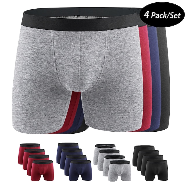  Conjunto de 4 cuecas boxers masculinas cuecas boxer cuecas que absorvem a umidade multipack cuecas boxer de algodão elástico