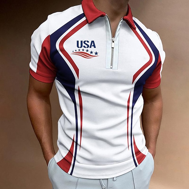 Men's Polo Shirt Zip Polo Golf Shirt Graphic Prints Geometry Turndown ...
