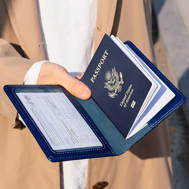  1 funda para pasaporte, bolsa de viaje, pasaporte y tarjetero para vacunas, combo de accesorios de viaje delgados, cartera para pasaporte para unisex, funda protectora de cuero para pasaporte con