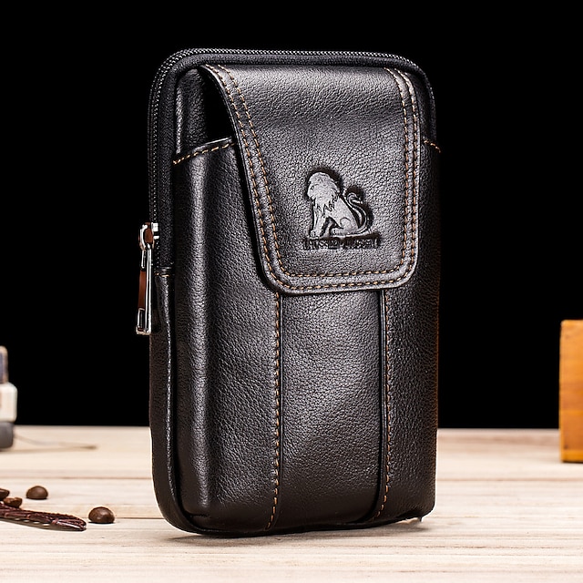  Men's Crossbody Bag Wallet Fanny Pack Belt Bag Cowhide Outdoor Daily Buckle Waterproof Durable Dark Brown Black