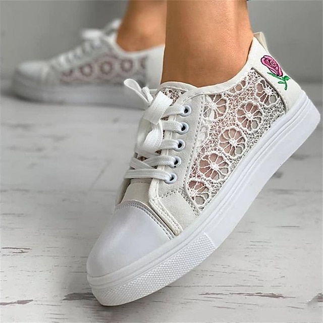 Women's Sneakers Canvas Shoes White Shoes Outdoor Daily Embroidered ...