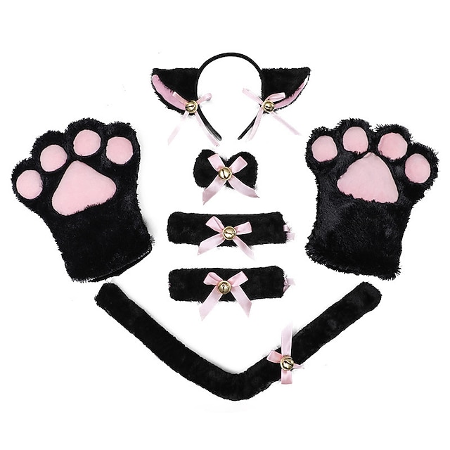 Cat Cosplay Costume Accessories Kitten Ears Tail Collar Paws for Women