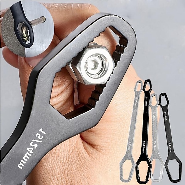  1 st 3-24 mm multifunktionell skiftnyckel med dubbelt huvud, hushållsverktyg universella självåtdragande justerbar specialformad skiftnyckel bärbara handverktyg