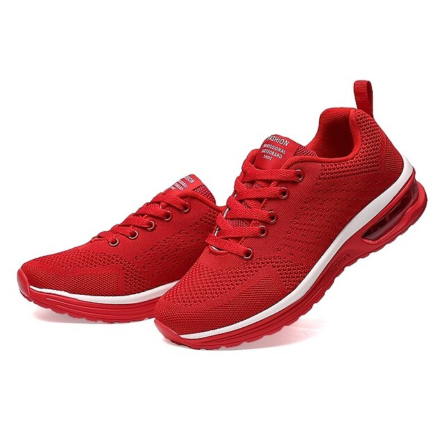  Men's Women's Sneakers Running Shoes Athletic Non-slip Flyknit Air Cushion Cushioning Breathable Lightweight Soft Running Jogging Rubber Knit Spring, Fall, Winter, Summer Black White Red Grey