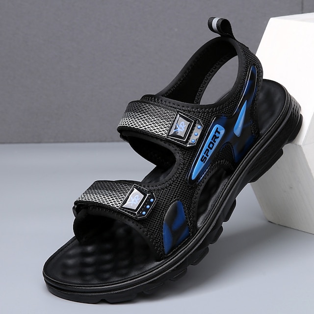  Hombre Sandalias Sandalias planas Sandalias de Deporte Zapatos de Paseo Casual Deportivo PU Transpirable Cinta Negro azul Gris Verano
