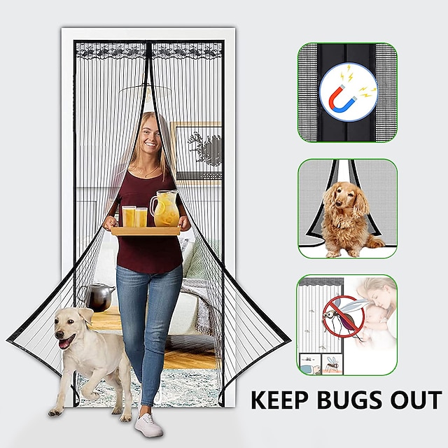  porta de tela magnética portátil, tela de mosca ou bug magnética, rede mosquiteira para porta de correr, garagem, pátio, cozinha, sala de estar, janela, quarto, bar, entrada fácil para animais de