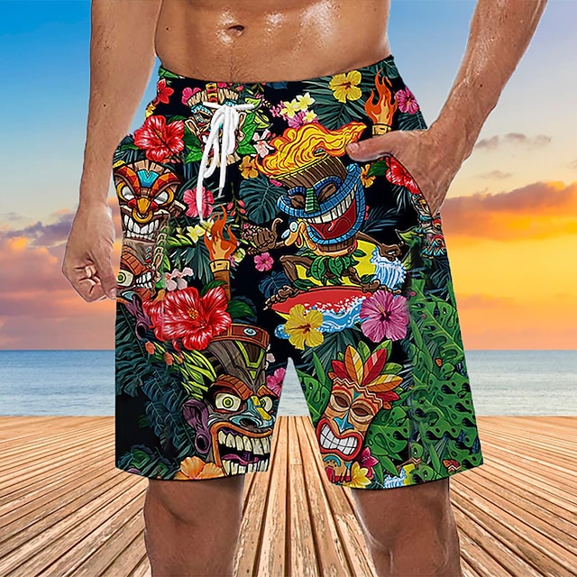  Mens Swim Shorts with Pockets Quick Dry Swim Trunks with Mesh Lining Graphic Prints Designer Hawaiian Board Shorts Waterproof Beach Swimwear