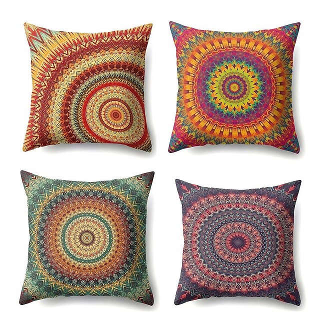  Mandala Bohemian Double Side Pillow Cover 4PC Soft Decorative Square Cushion Case Pillowcase for Bedroom Livingroom Sofa Couch Chair Machine Washable