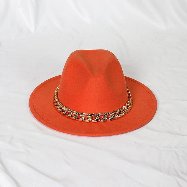  Chapéus Lã / Acrílico Chapéu Fedora Formal Casamento coquetel Royal Astcot Simples Retro Com Corrente de Metal Cor Pura Capacete Chapéu