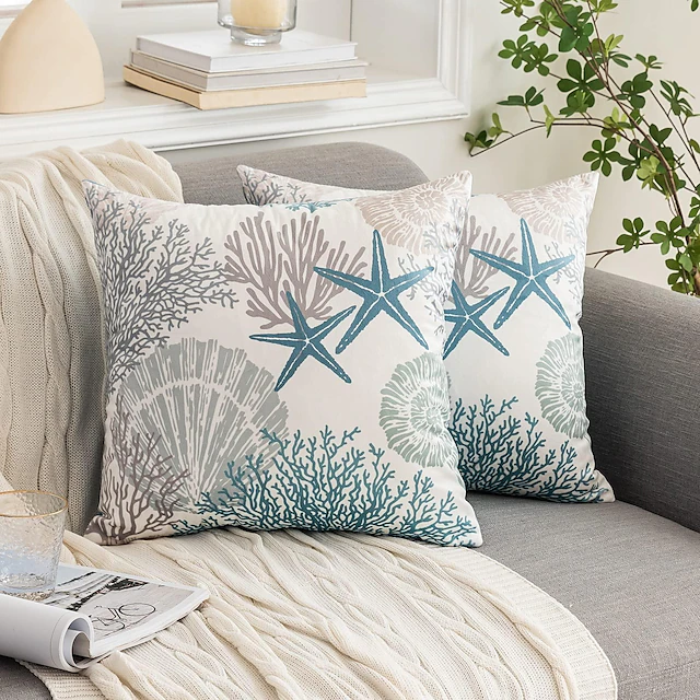 Nautical Coastal Floral Double Side Pillow Cover 2PC Soft Decorative Square Cushion Case Pillowcase for Bedroom Livingroom Sofa Couch Chair 6
