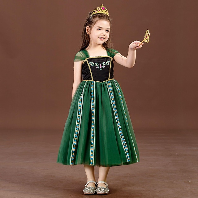  Frozen Fairytale Princess Anna Flower Girl Dress Theme Party Costume Tulle Dresses Girls' Movie Cosplay Active Sweet Green Wedding Wedding Guest Dress