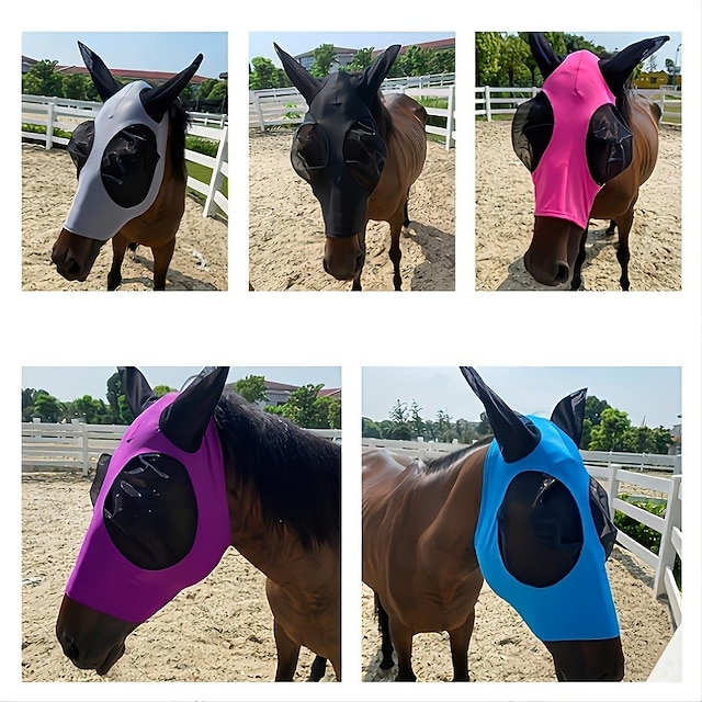  máscara de mosca de cavalo respirável com orelha, máscara de proteção contra mosquitos, equipamento equestre para passeios a cavalo