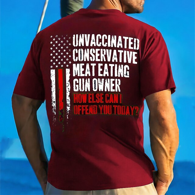 Veterans Day Men's Patriot Patriotic Veteran Graphic Prints Letter Print National Flag T shirt Graphic Tee 100% Cotton Short Sleeves Graphic Shirt Wine Black Red Comfortable Tee Street Vacation 6