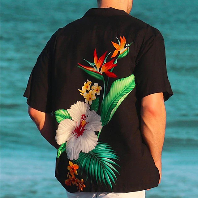 Men's Floral Shirt Short Sleeve Sports Fashion Streetwear Casual Holiday Beach Summer Spring Cuban Collar Print Button-Down Black Light Green Black / Brown Red Green 12