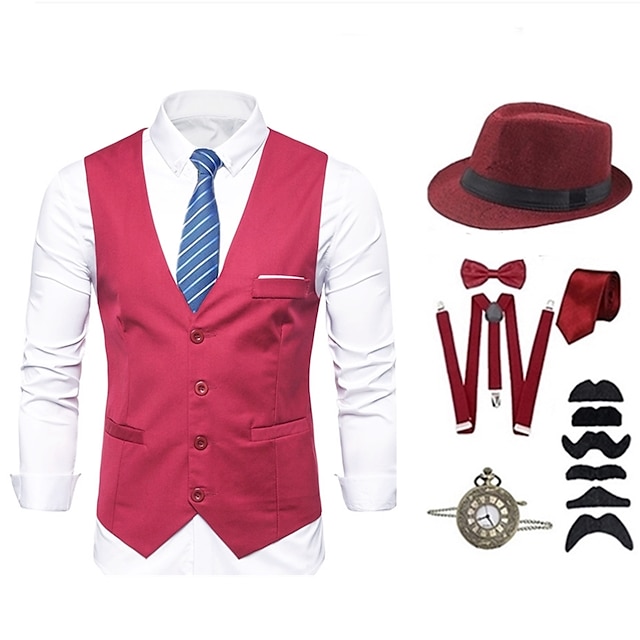  1920s Vest Hat Accesories Detective Set The Great Gatsby Classical Roaring 20s Bow Tie Men's Costume Vintage Cosplay Cocktail Party Wedding