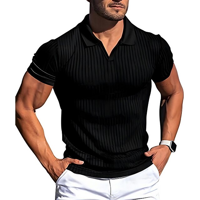 Men's Polo Shirt Golf Shirt Casual Holiday Lapel Short Sleeve Fashion Basic Plain Sexy Summer Regular Fit Black Wine Polo Shirt4