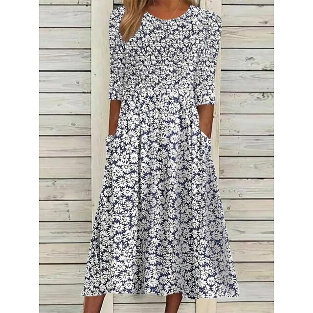 Women's Casual Dress Floral Floral Dress Summer Dress Crew Neck Ruched ...
