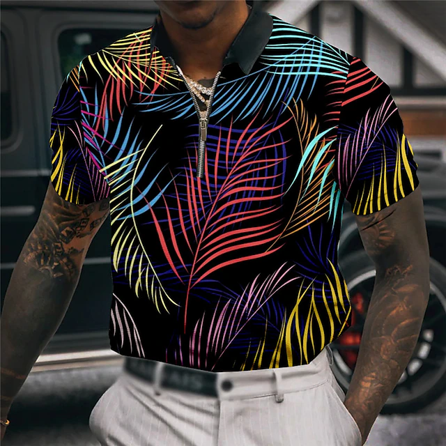 Men's Palm Tree Hawaiian Polo Shirts Golf Shirt Short Sleeve Polo Shirts Collared Shirts Casual Beach Wear Vacation Wear Tropical Wear Party Outfits 3D Print Quarter Zip Polo Yellow Red Blue 7