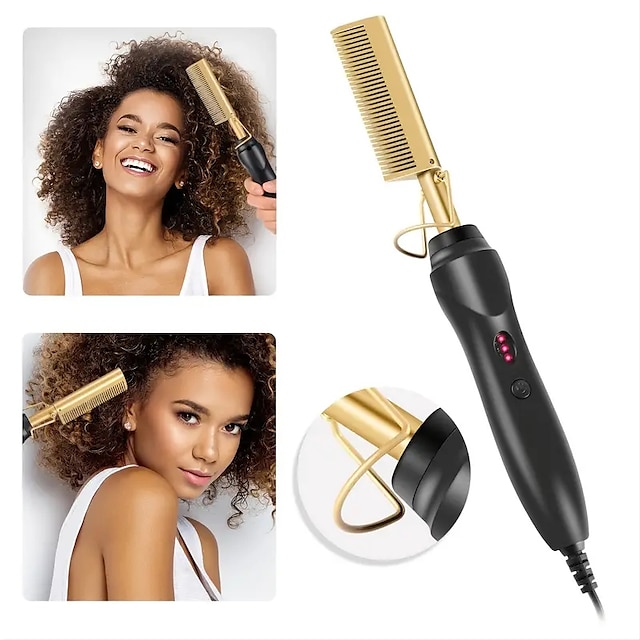  2 In 1 Hot Comb Straightener Electric Hair Straightener Hair Curler Hair Heating Comb For Wet And Dry Use
