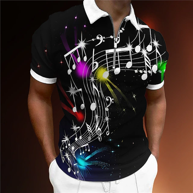 Music Festival Men's Music Zip Polo Shirts Golf Shirt Short Sleeve Polo Shirts Collared Shirts Casual Vacation Wear Festival Wear Party Outfits 3D Print Quarter Zip Polo Blue Purple Green 5