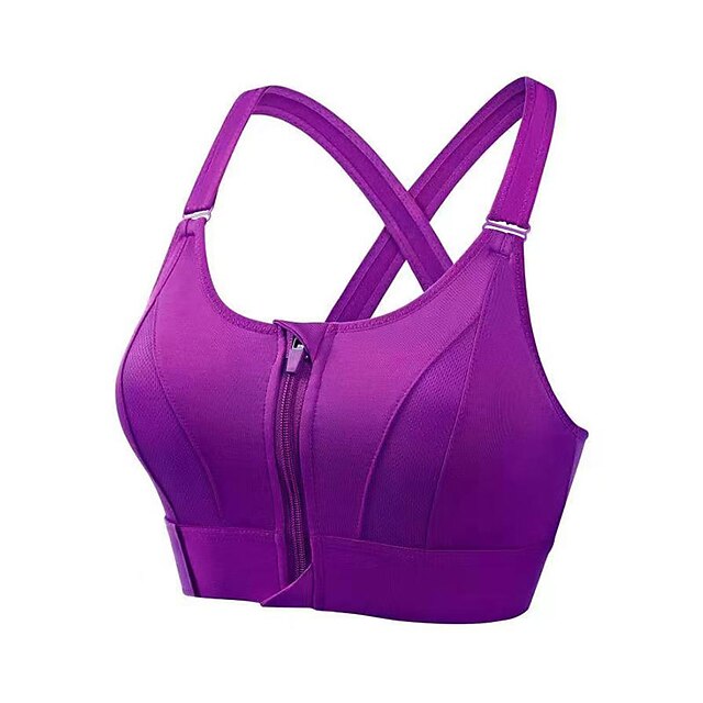 Women's High Support Sports Bra Running Bra Cross Back Zip Front Bra