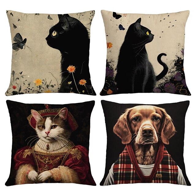  Cat Dog Double Side Pillow Cover 4PC Soft Decorative Square Cushion Case Pillowcase for Bedroom Livingroom Sofa Couch Chair