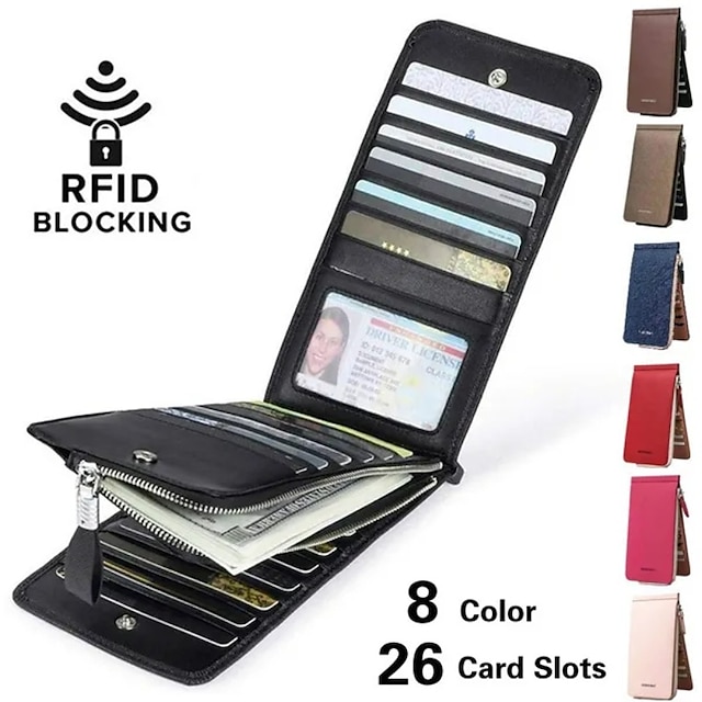  Portafoglio multi card bifold con blocco rfid con tasca con cerniera