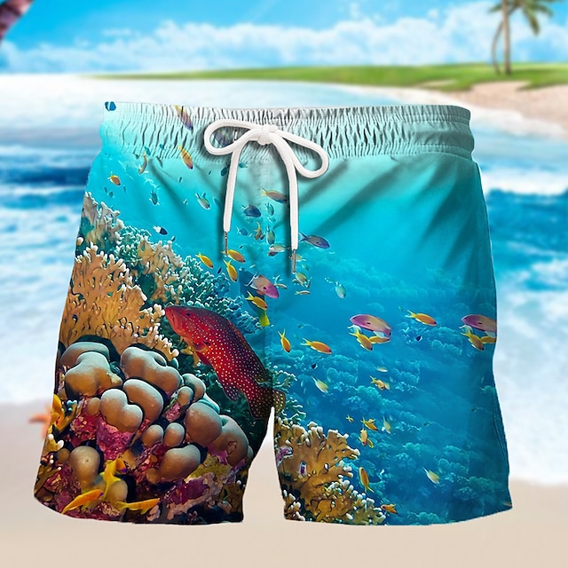  Hombre Pantalones de Surf Pantalones de Natación Boxers de Natación Pantalones cortos de verano Pantalones cortos de playa Correa con forro de malla Cintura elástica Estampados Peces Secado rápido