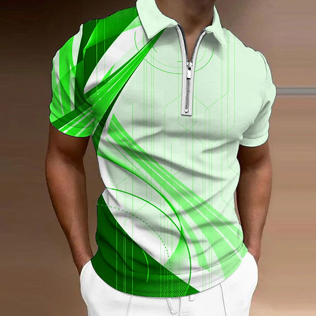 Men's Polo Shirt Golf Shirt Linear Turndown Yellow Army Green Red Royal ...