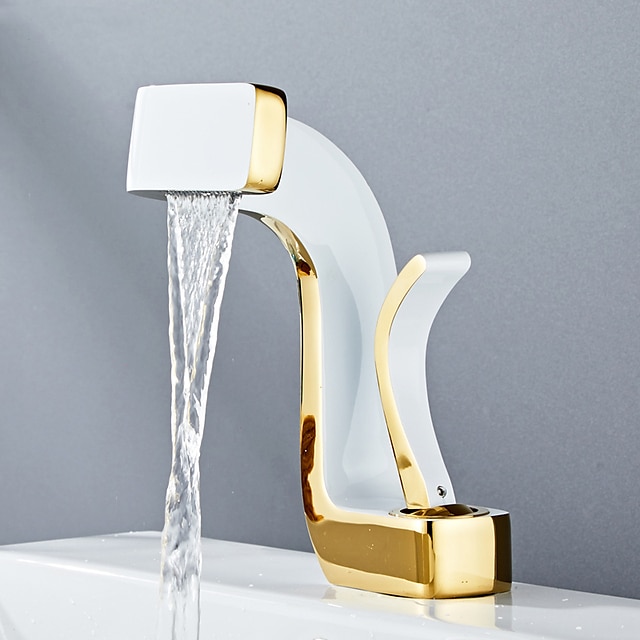  Rubinetto Miscelatore Lavandino Bagno A Cascata In Ottone, Rubinetti Lavabo Monocomando Un Foro Con Tubo Flessibile Caldo E Freddo Rubinetto Acqua Montato A Ponte