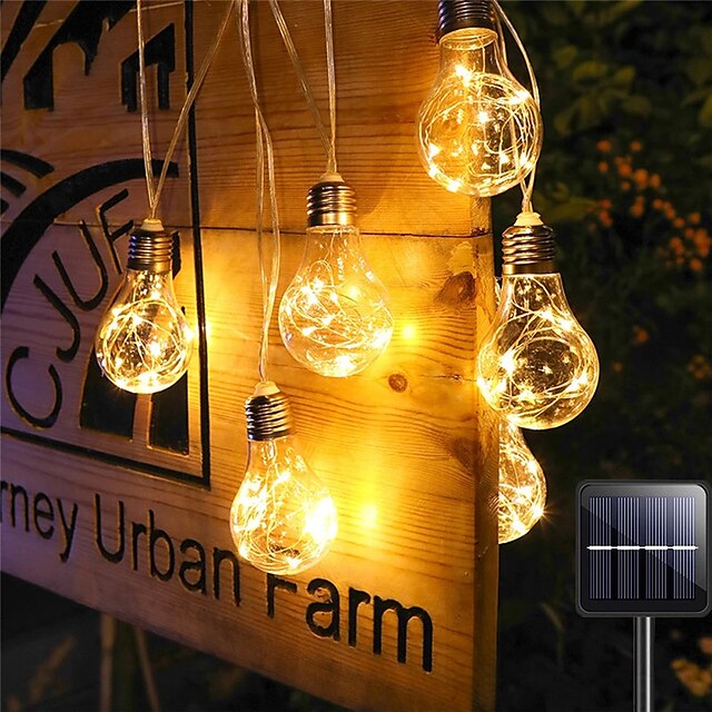  Outdoor Solar Led Copper Wire Bulbs String Lights IP65 Waterptoof Garden Solar Hanging Lights  For Yard Party Decor Colorful Lighting 5M 10Bulbs