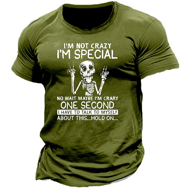  Skull Graphic Prints I'm Not Crazy Im Special Men's Unisex T shirt Tee Casual Style Classic Style Sports Designer Casual Outdoor Street Holiday T shirt Black Army Green Navy Blue Short Sleeve Crew