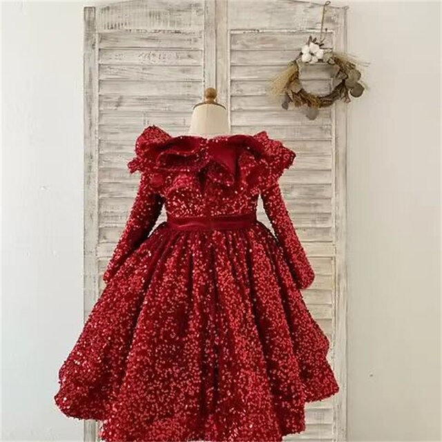 Toddler Girls' Party Dress Sequin Long Sleeve Performance Mesh Cute