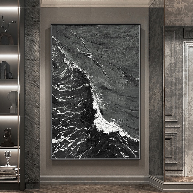  Mintura handmade gruba tekstura fala morska obrazy olejne na płótnie dekoracje ścienne nowoczesny abstrakcyjny obraz do wystroju domu walcowane bezramowe nierozciągnięte malowanie