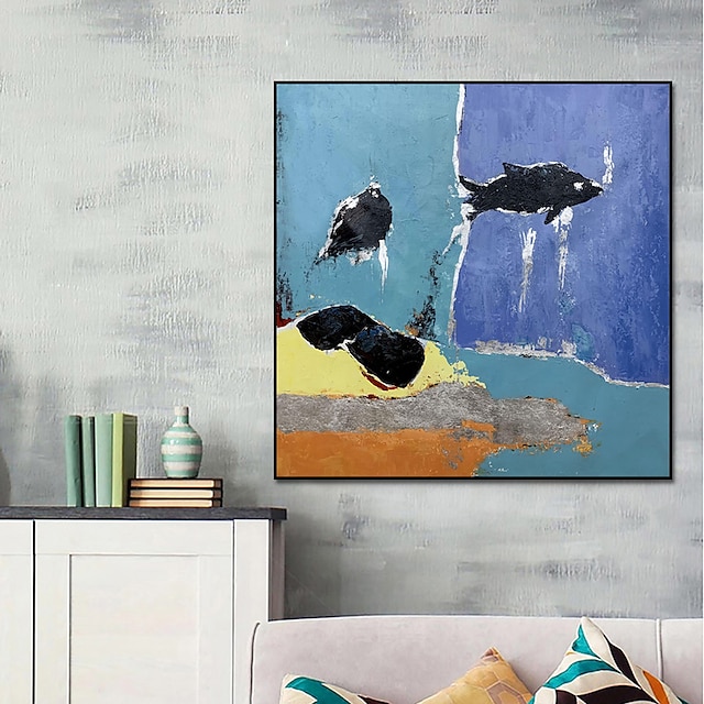  käsintehty öljymaalaus kankaalle seinätaidekoriste moderni abstrakti eläin syvänmeren minnow kodin sisustukseen rullattu kehyksetön venyttämätön maalaus