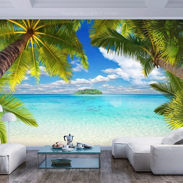  Papier peint mural autocollant mural couvrant impression peler et coller amovible auto-adhésif paysage bord de mer arbre pvc/vinyle décor à la maison