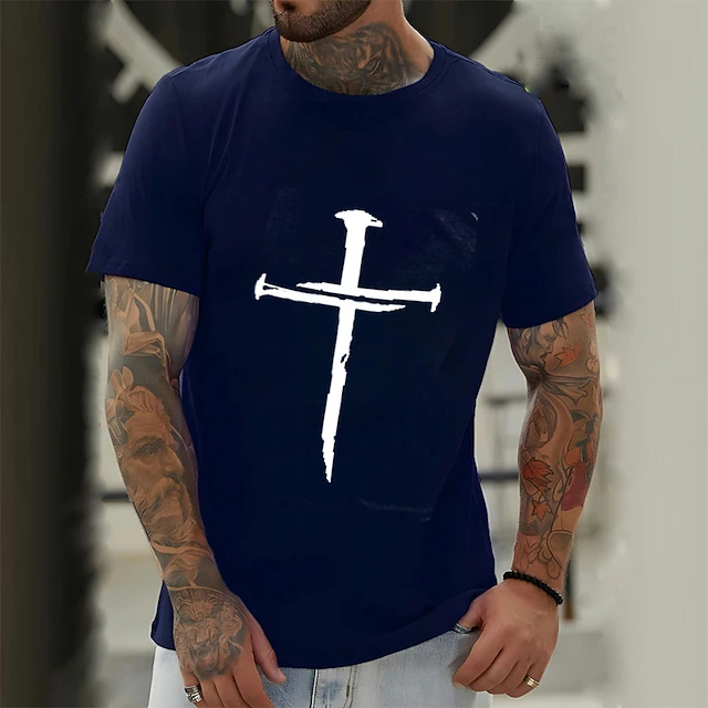 Men's Black Short Sleeve Graphic T-Shirt - Distressed Nail Cross Faith Tee 8