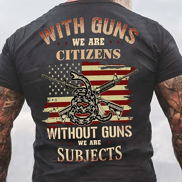 Veterans Day Men's Patriot Patriotic Veteran Flag Letter Graphic Prints T shirt Graphic Tee Cotton Short Sleeves Graphic Shirt Black Navy Blue Dark Gray Comfortable Tee Street Vacation Fashion4